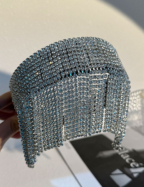Fashion Silver Fabric Diamond Tassel Headband