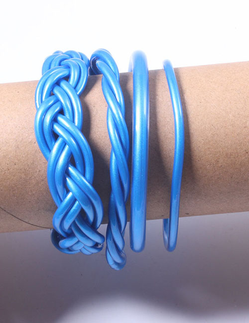Fashion Sky Blue Plastic Pvc Silicone Tube Geometric Bracelet Set