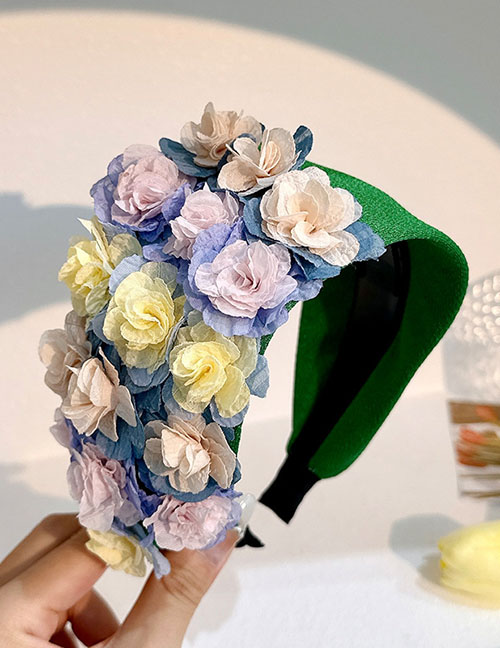 Fashion Green Fabric Flower Wide-brimmed Headband