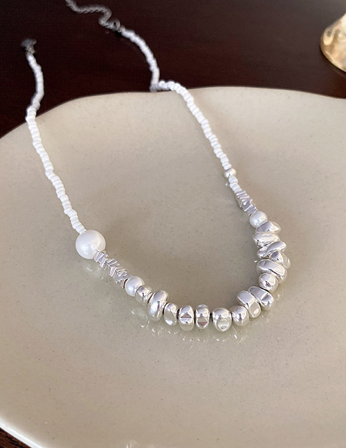 Fashion 15# Necklace - Silver Broken Silver Beads Crushed Silver Pearl Beaded Necklace