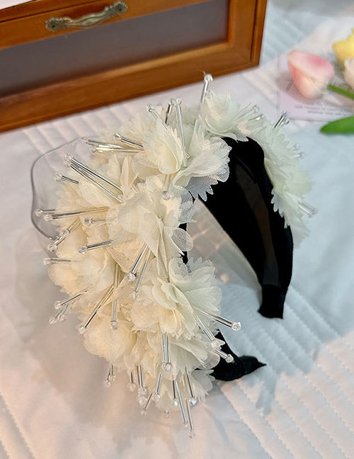 Fashion White Fabric Crystal Flower Wide-brimmed Headband