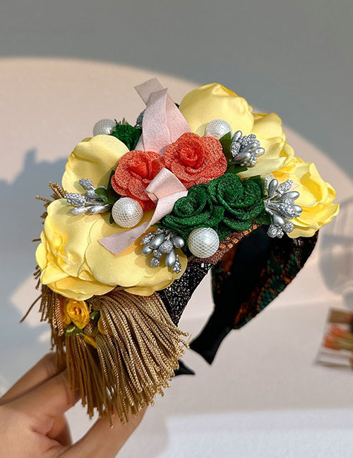 Fashion Yellow Fabric Flower Wide-brimmed Headband