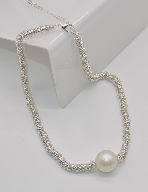 Fashion Silver Crushed Silver Beaded Pearl Necklace