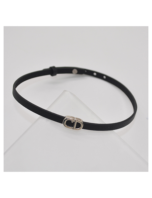 Fashion Black Alloy Alphabet Leather Necklace