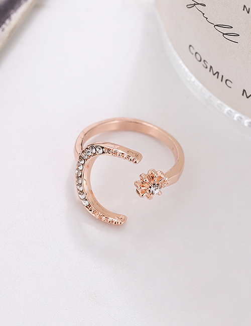 Fashion Rose Gold Alloy Diamond Moon Split Ring