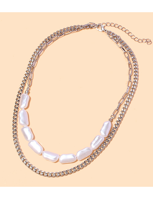 Fashion Silver Alloy Pearl Panel Chain Necklace