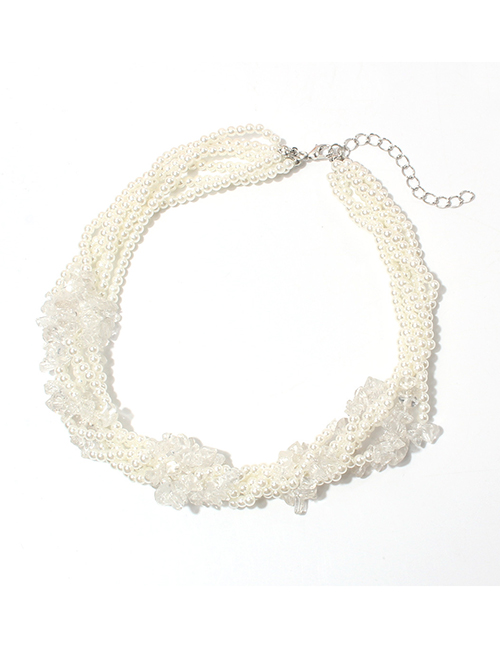 Fashion White Faux Pearl Geometric Layered Necklace