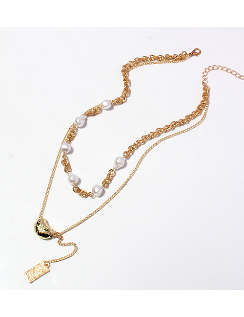 Fashion Gold Geometric Pearl Chain Double Layer Necklace