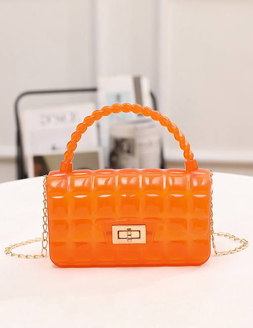 Fashion Orange Transparent Pvc Checkered Lock Flap Crossbody Bag