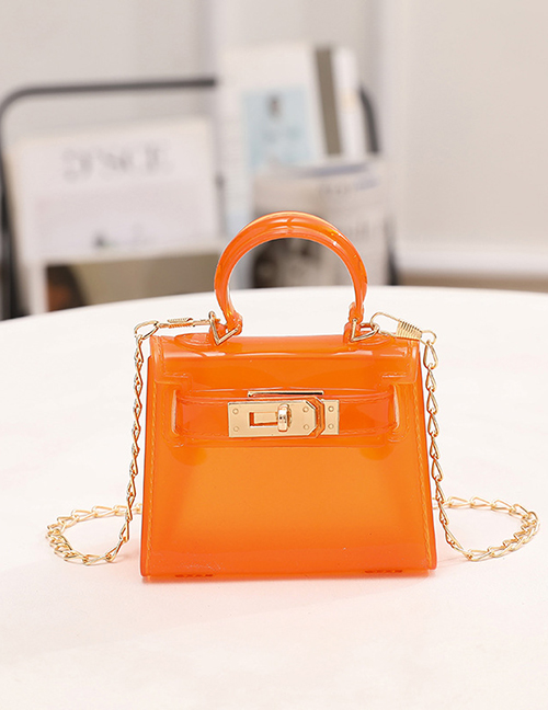 Fashion Orange Transparent Pvc Lock Flap Crossbody Bag