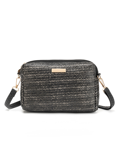 Fashion Black Straw Large Capacity Messenger Bag