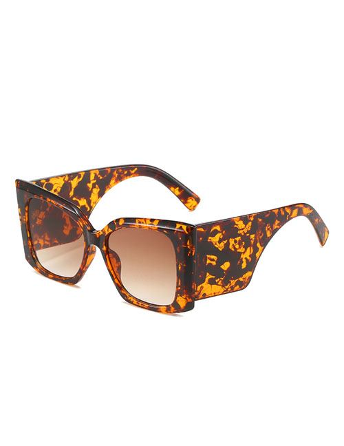 Fashion Leopard Frame Double Tea Tablets Pc Square Large Frame Sunglasses