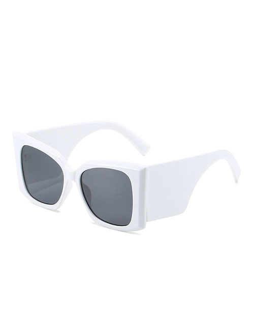 Fashion White Frame Full Gray Film Pc Square Large Frame Sunglasses