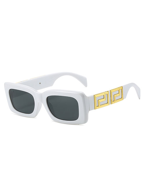 Fashion Gray Frame With White Frame Pc Square Small Frame Sunglasses