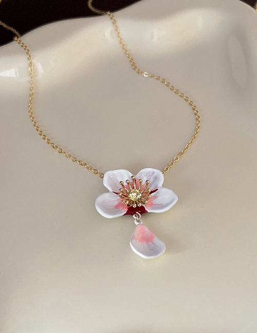 Fashion Necklace-powder White Alloy Diamond Drop Oil Flower Necklace