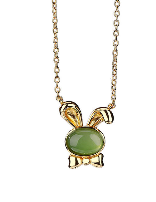 Fashion Gold Hetian Jade Bow Knot Rabbit Necklace