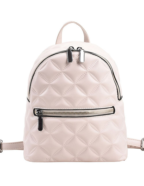 Fashion White Rhombus Embossed Large Capacity Backpack