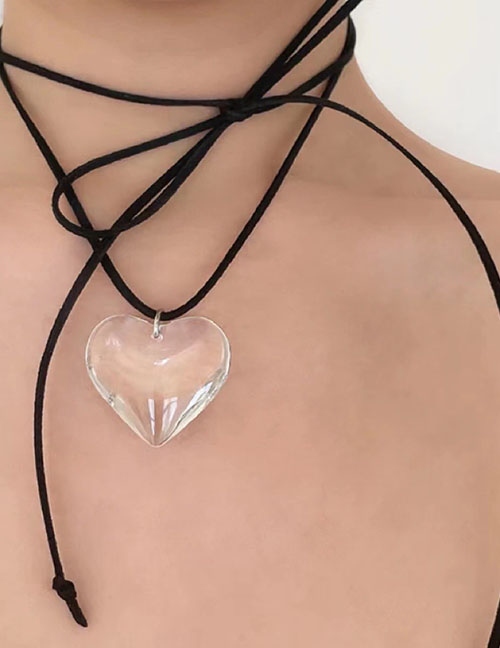 Fashion Black Geometric Glass Heart Necklace