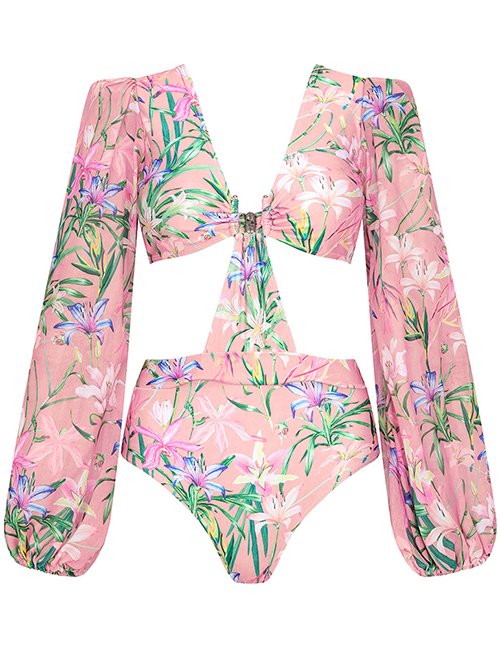 Fashion Long Sleeve Swimsuit Polyester Print One-piece Swimsuit