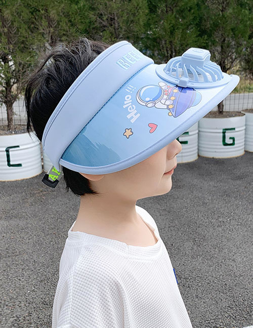 Fashion Light Blue Panda Fan Hat [adjustable Wind Speed] Plastic Cartoon Printed Children's Sunscreen Hat With Fan Empty Top (live)