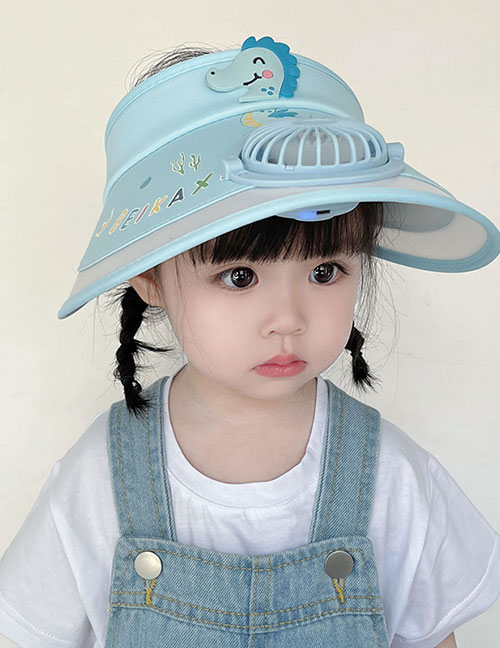 Fashion Light Blue Pony [upgrade Fan Model] Plastic Cartoon Printed Children's Sunscreen Hat With Fan Empty Top (live)