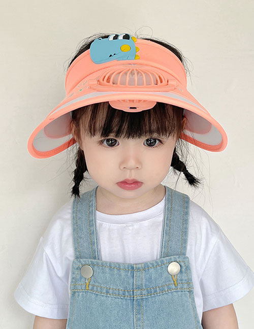 Fashion Orange Hippo [upgrade Fan Model] Plastic Cartoon Printed Children's Sunscreen Hat With Fan Empty Top (live)
