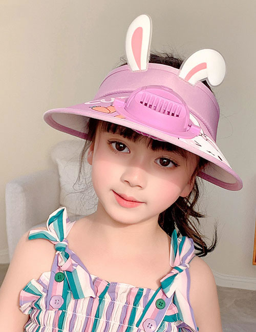 Fashion [usb+three-speed Adjustment]fan Cap-purple Rabbit Ears Plastic Cartoon Printed Children's Sunscreen Hat With Fan Empty Top (live)