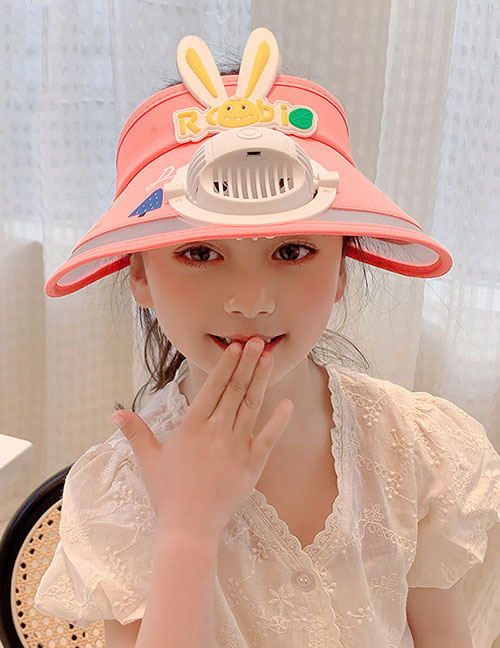 Fashion [usb + Three-speed Adjustment] Korean Powder Lemon Rabbit Plastic Cartoon Printed Children's Sunscreen Hat With Fan Empty Top (live)