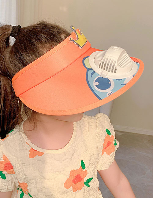 Fashion [usb + Three-speed Adjustment] Fan Cap - Orange Crown Plastic Cartoon Printed Children's Sunscreen Hat With Fan Empty Top (live)