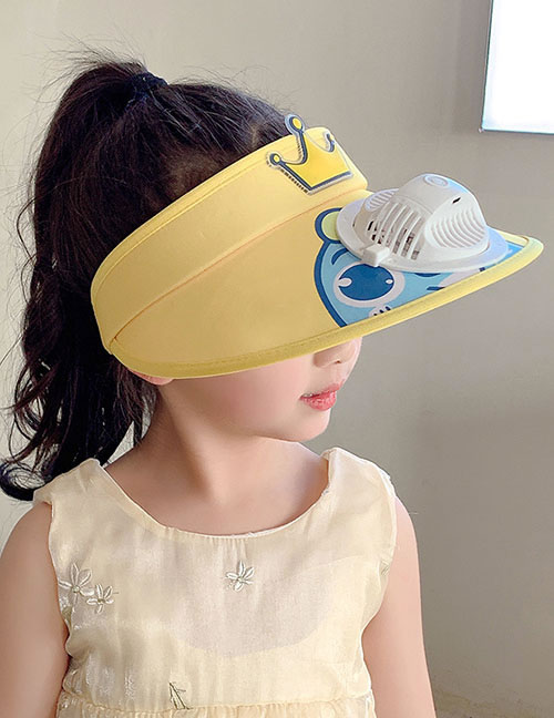 Fashion [usb + Three-speed Adjustment] Fan Cap - Yellow Crown Plastic Cartoon Printed Children's Sunscreen Hat With Fan Empty Top (live)