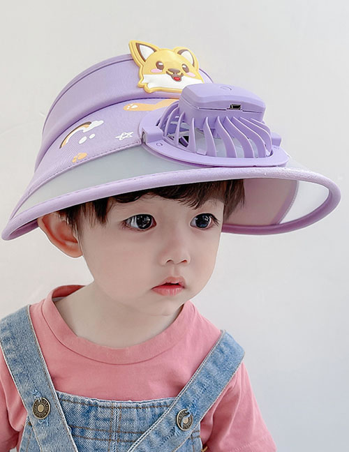Fashion [usb+three-speed Adjustment]fan Cap-cartoon Fox-purple Plastic Cartoon Printed Children's Sunscreen Hat With Fan Empty Top (live)