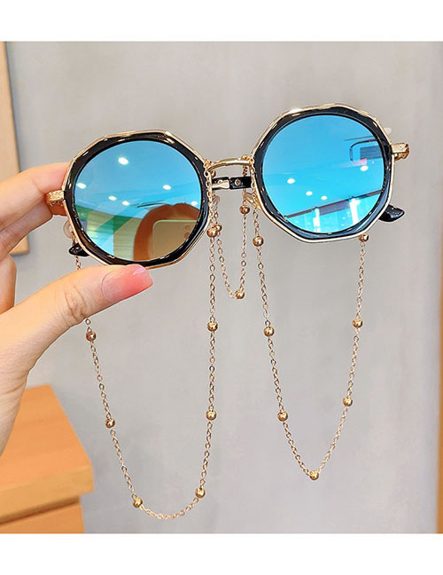 Fashion Fashion Blue + Gold Chain Pc Large Frame Chain Tassel Sunglasses