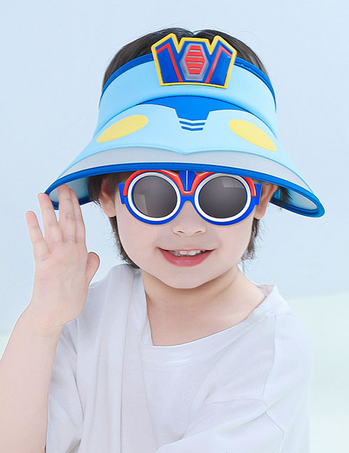 Fashion Ultraman Combination - Light Blue [summer Sunscreen 2-piece Set] Plastic Printed Empty Top Kids Sunscreen Hat + Sunglasses Set