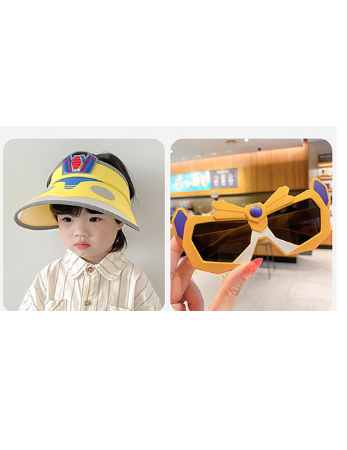 Fashion Yellow + Yellow Ultraman Combination Plastic Printed Empty Top Kids Sunscreen Hat + Sunglasses Set