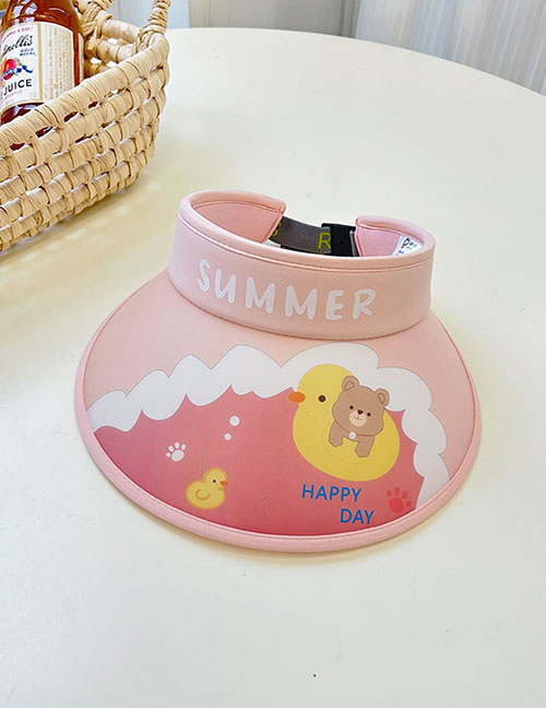 Fashion Large Brim-summer Pink Bear Plastic Printed Empty Top Kids Sunscreen Hat