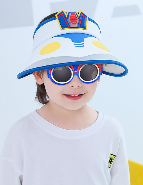 Fashion Ultraman Combination - White Plastic Printed Empty Top Kids Sunscreen Hat + Sunglasses Set