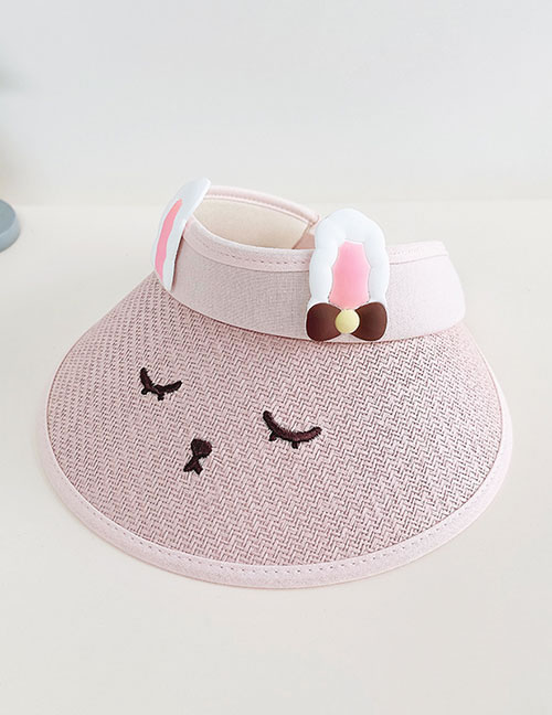 Fashion Cute Expression Straw Hat - Pink [breathable Empty Hat] Straw Cartoon Children's Empty Sun Hat