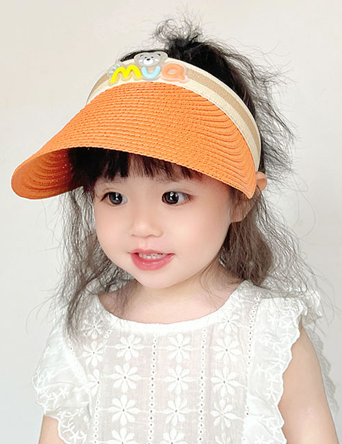 Fashion Orange Bear Straw Hat Straw Cartoon Children's Empty Sun Hat