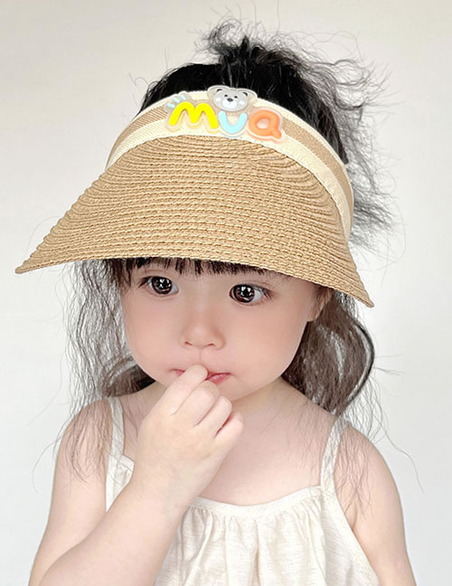 Fashion Khaki Bear Straw Hat Straw Cartoon Children's Empty Sun Hat