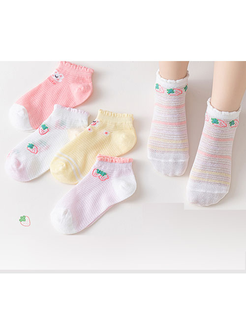 Fashion Strawberry Bunny [5 Pairs] Cotton Printed Children's Middle Tube Socks