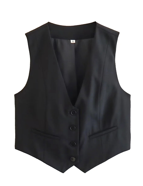 Fashion Black Polyester Breasted Vest Jacket