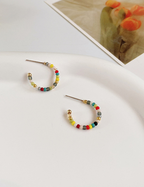 Fashion Color Alloy Geometric Beaded C-hoop Earrings