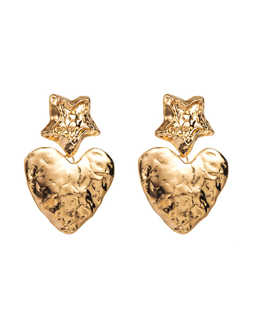 Fashion Gold Metal Ruffle Heart Pentagram Earrings