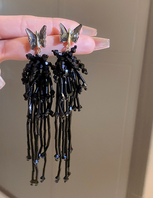 Fashion 15#gold-black Butterfly Tassel Alloy Geometric Beaded Tassel Butterfly Earrings