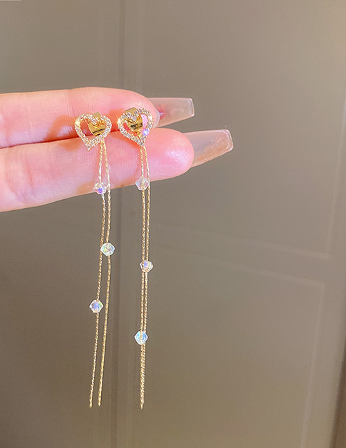 Fashion 30#gold Love Crystal Tassel Alloy Diamond Heart Earrings
