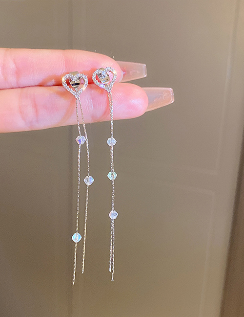 Fashion 31#silver Love Crystal Tassel Alloy Diamond Heart Earrings