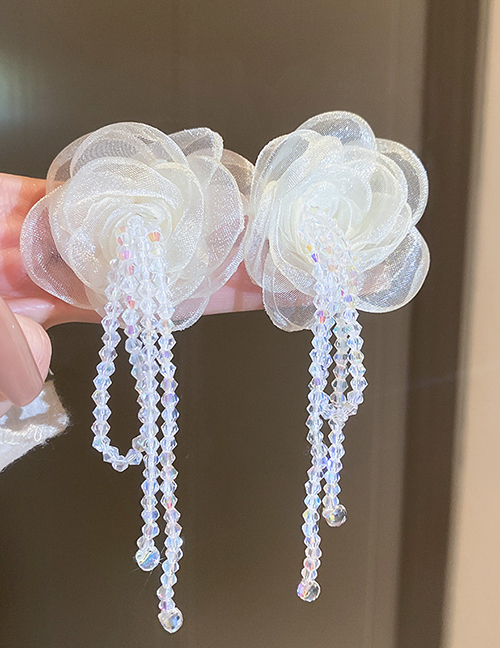 Fashion 33#white Flower Crystal Tassel Alloy Flower Crystal Tassel Earrings