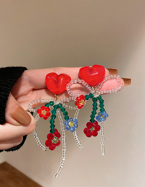 Fashion 38#red Love Tassel Alloy Heart Flower Bow Earrings