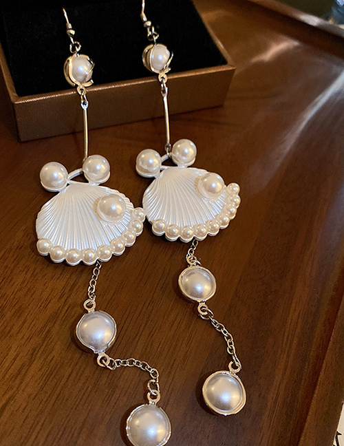Fashion 46#ear Hook White Shell Tassel- Alloy Pearl Shell Tassel Earrings