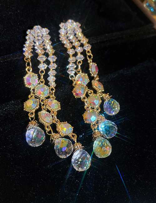 Fashion 48#gold-crystal Tassel Alloy Crystal Tassel Earrings